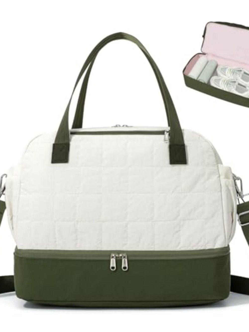 Quilted 30L Lightweight Travel Duffle Bag with Wet Pocket and Shoe Compartment